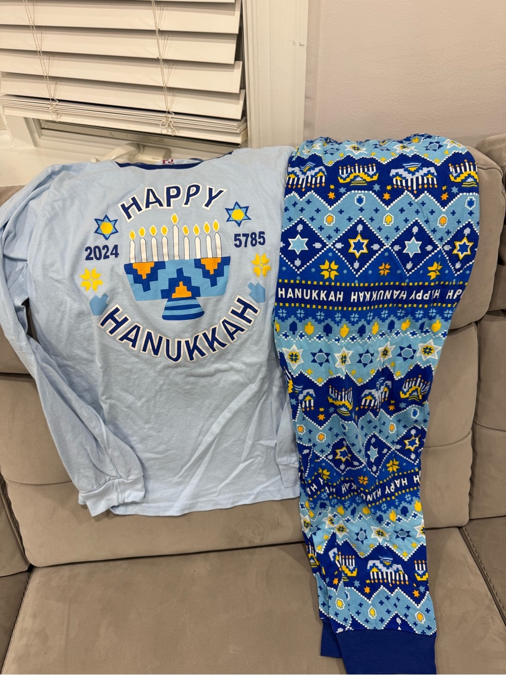 The Children's Place Light Blue & Navy Hanukkah Pajama Set